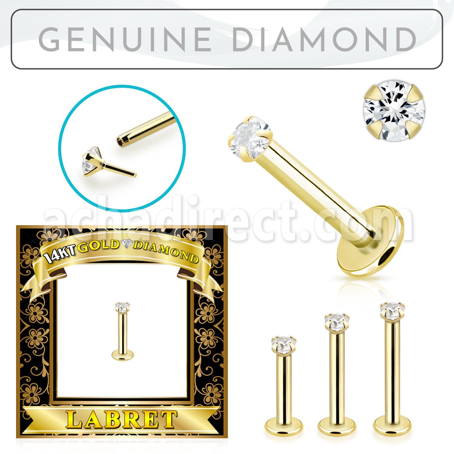 glbdi 14k gold labret 1.5mm prong set round diamond