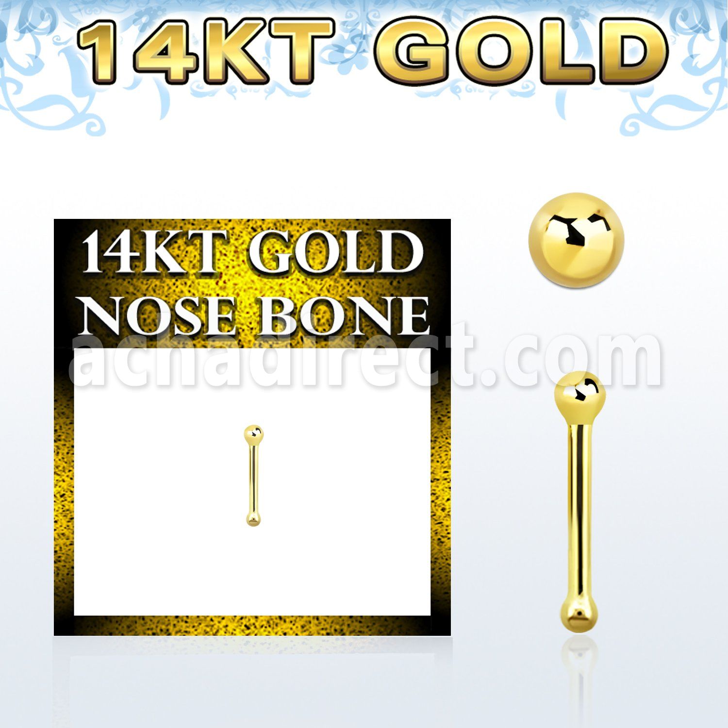 gnbb1b 14kt gold nose bone, 20g w a 1.5mm ball shaped top