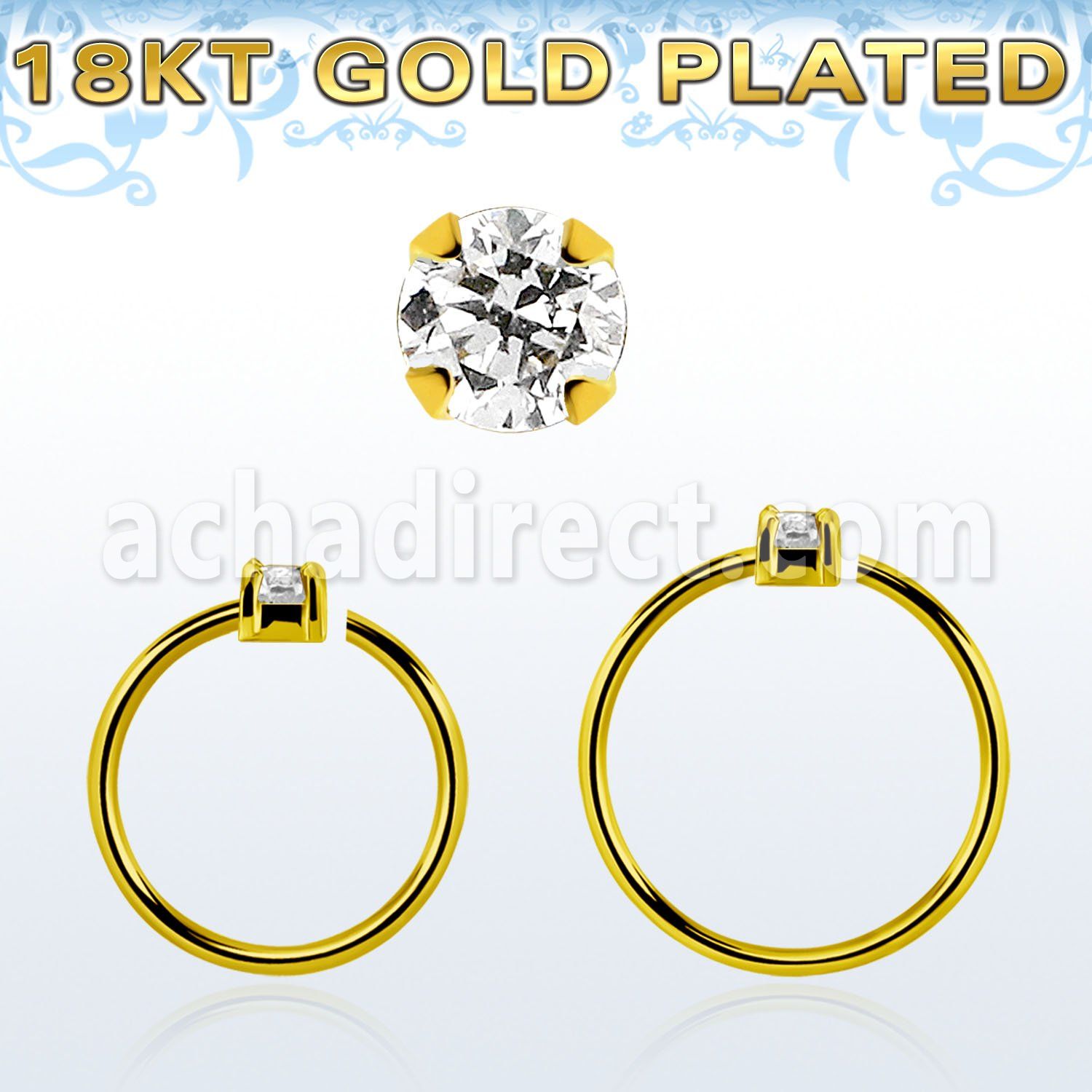 gpnhz15 gold plated silver seamless nose ring 1.5mm prong set cz
