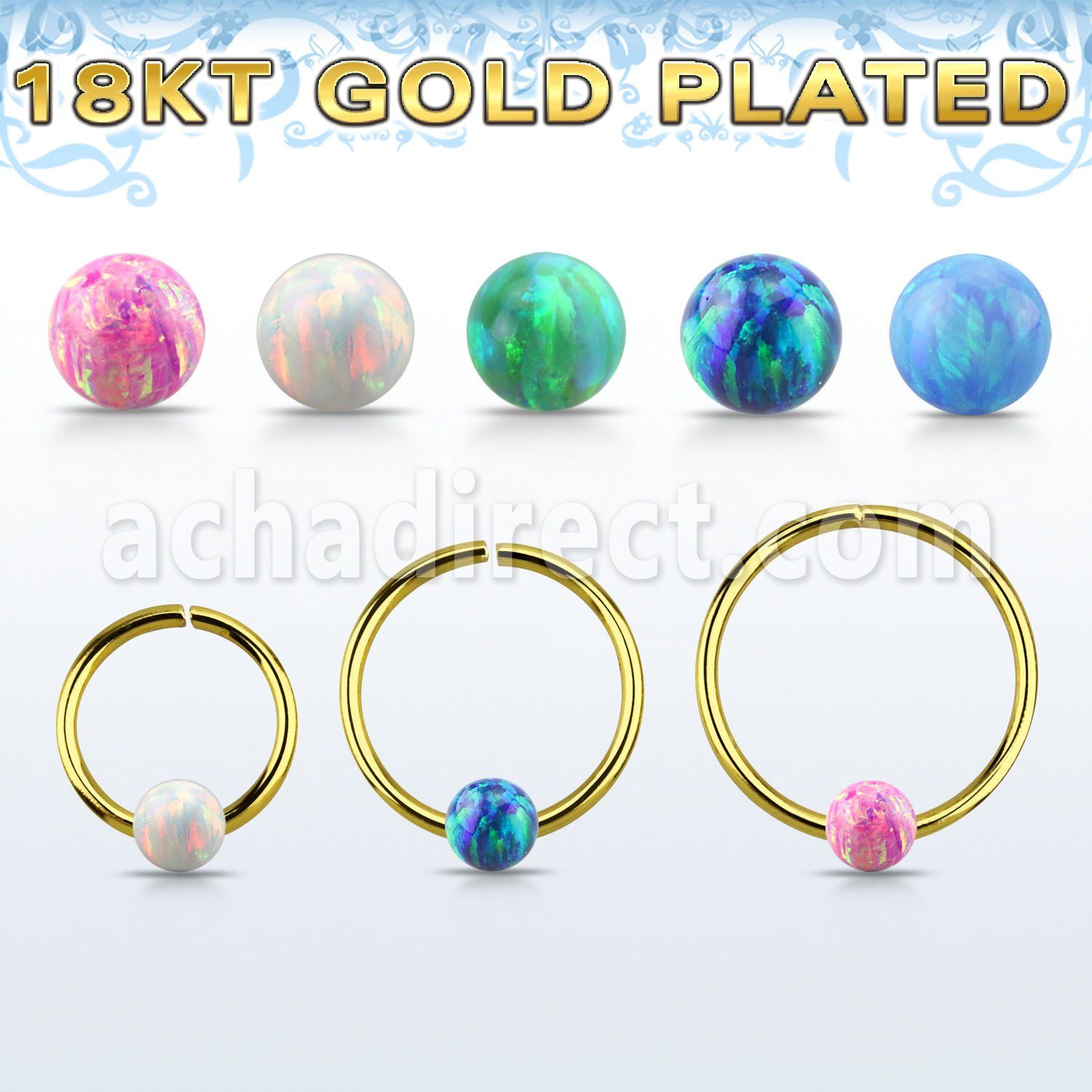 gpselo22 18k gold plated silver seamless ring 22g 3mm opal ball