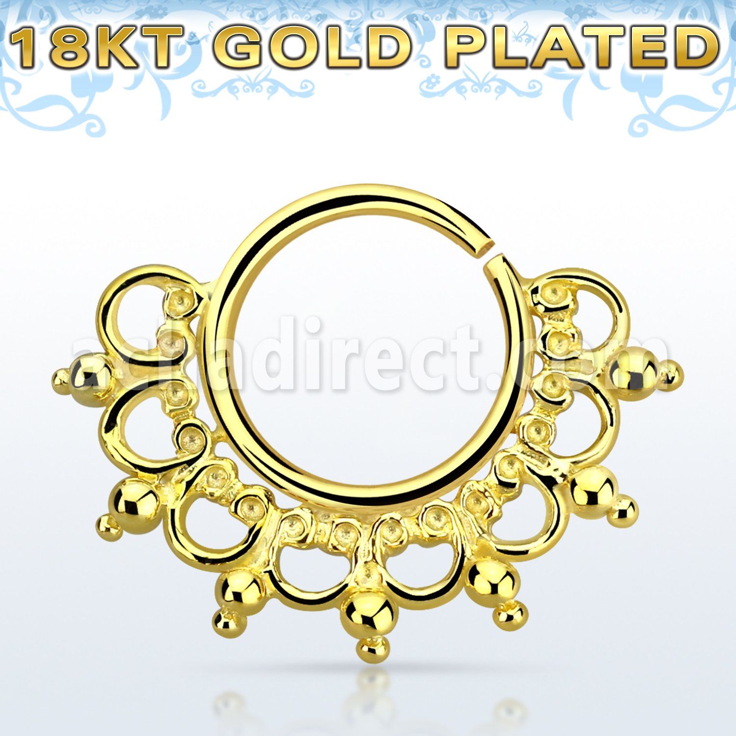 gpsepv12 gold plated silver septum ring w a wide engraved indian