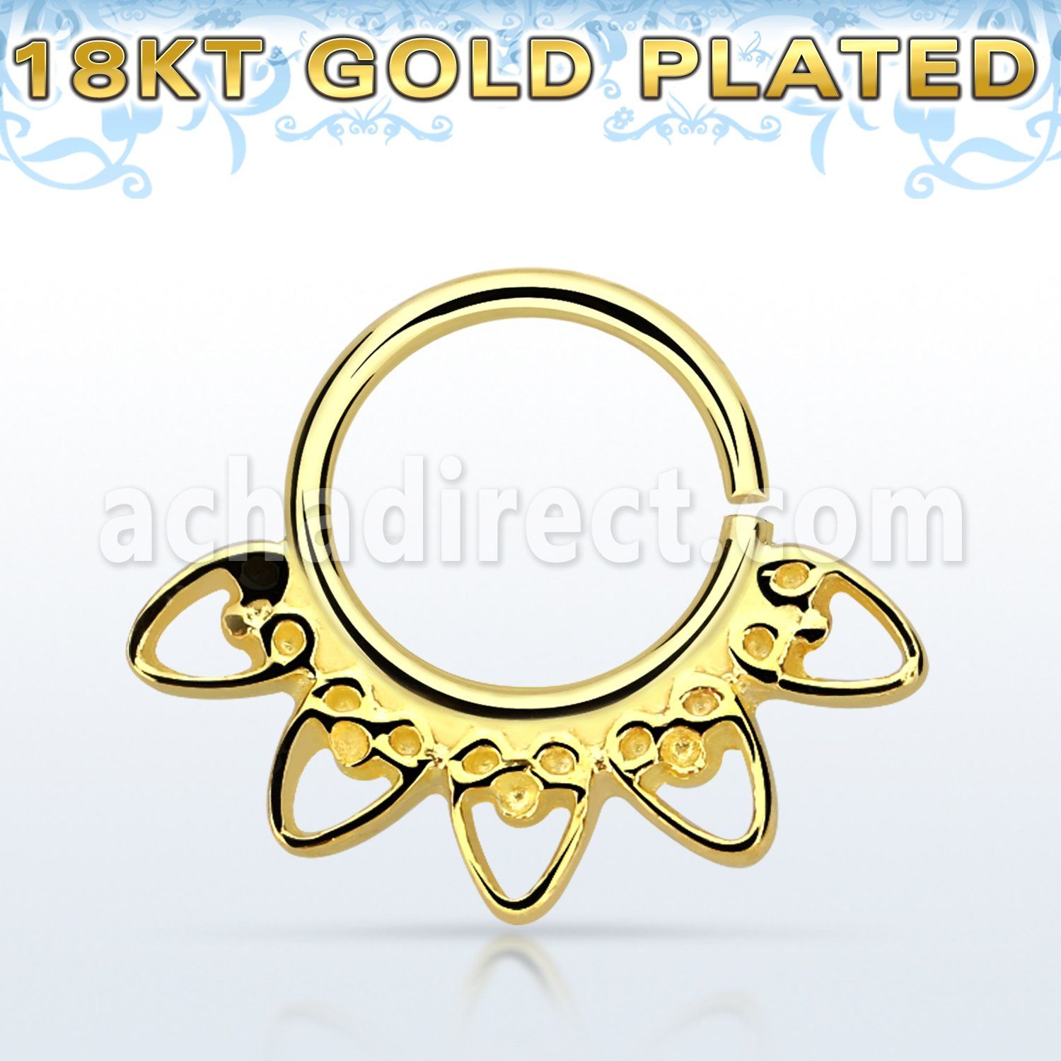 gpsepv6 gold plated silver septum ring in a indian heart design