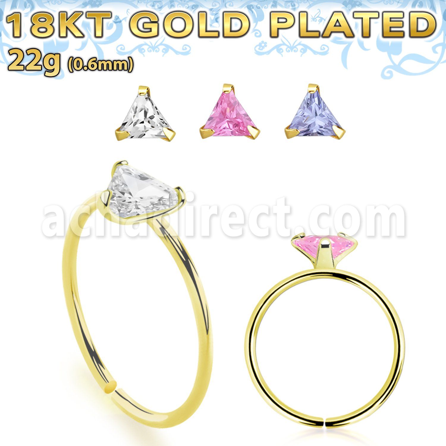 gpztm22 18k plated silver seamless nose ring 22g triangle