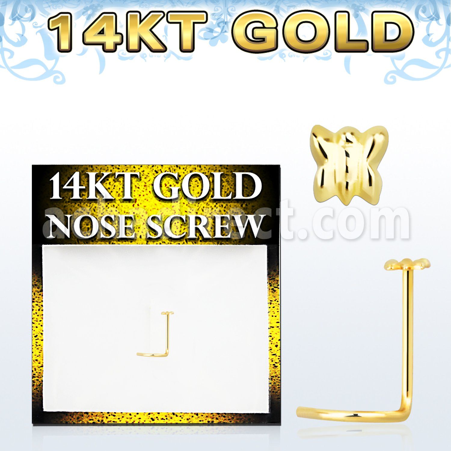gsbt 14kt gold nose screw with a 2 5mm gold butterfly top