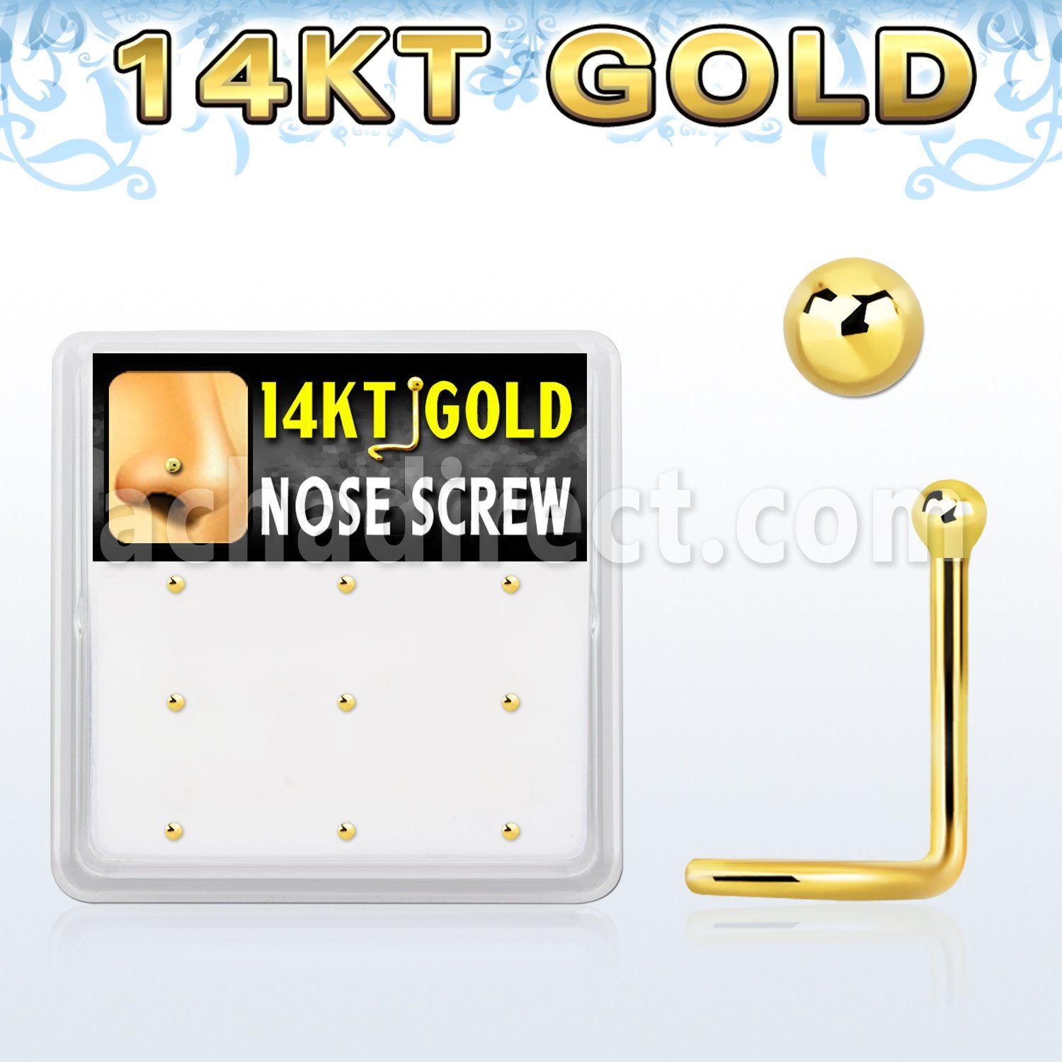 gsc3x box w 14kt gold nose screws, 20g w 1.5mm ball shaped top