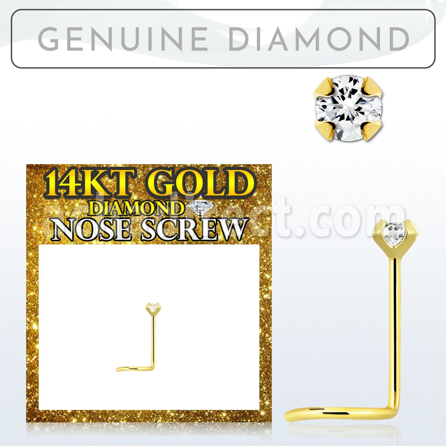 gscdb2 genuine diamond 14k gold nose screw 2mm prong set round diamond