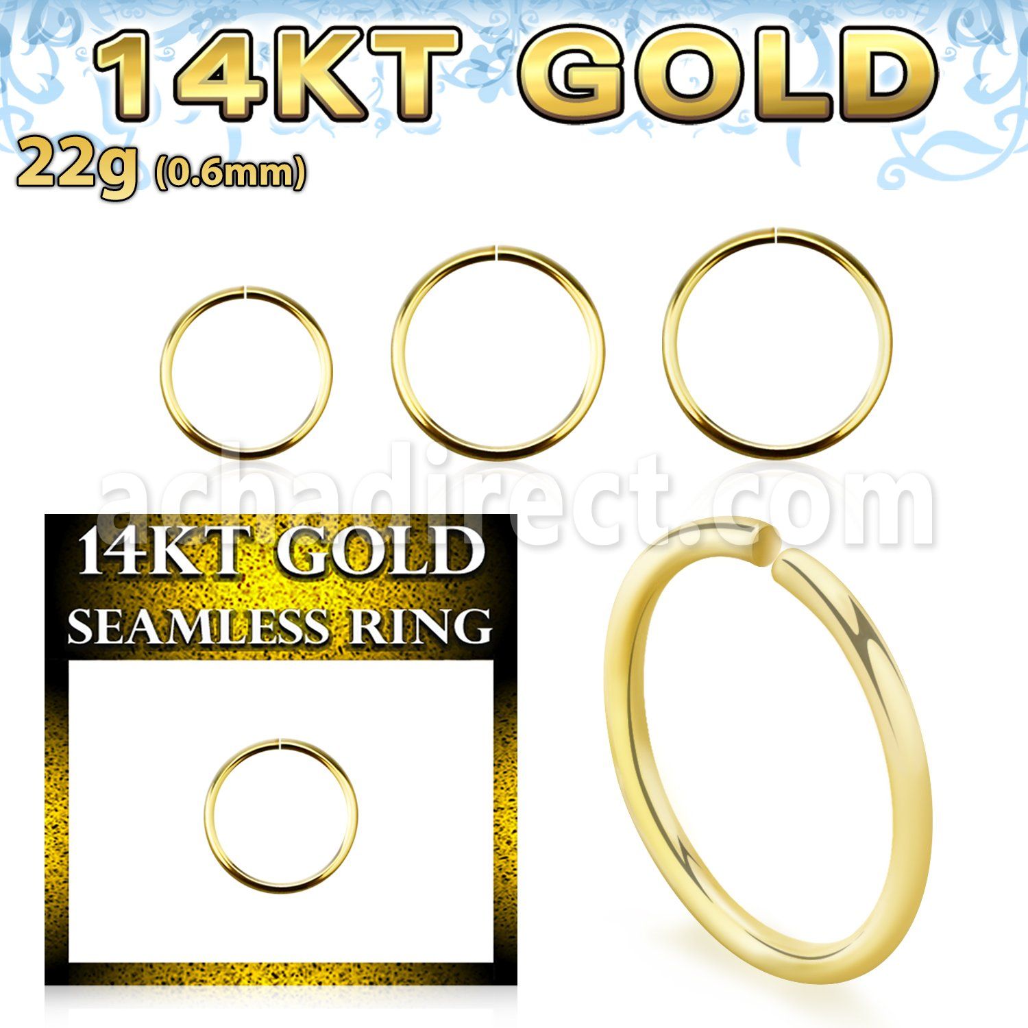 gsel22 14k gold seamless nose ring 22g