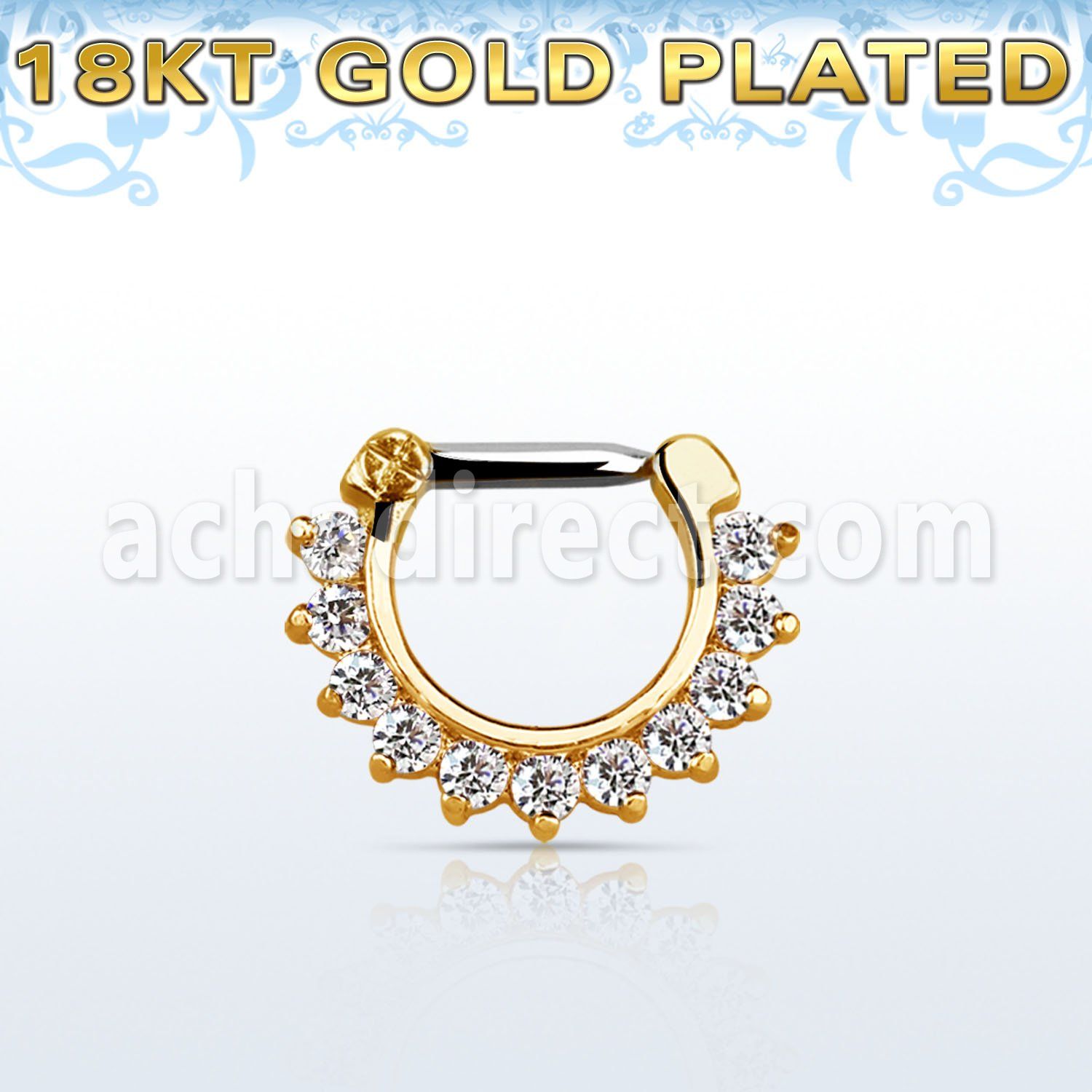gsepc14 gold plated silver septum clicker 16g w prong set cz