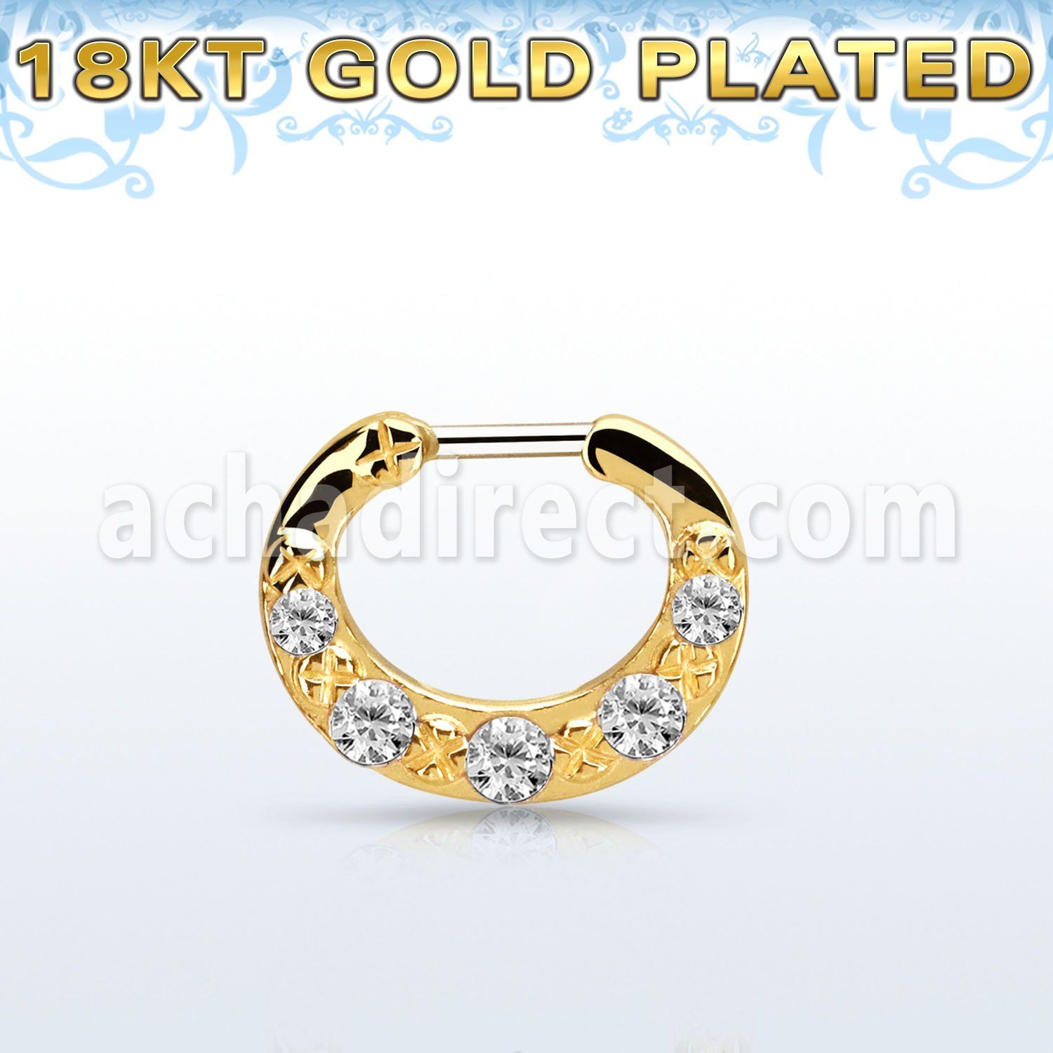 gsepg16 gold plated silver septum clicker 16g w 5 cz stones