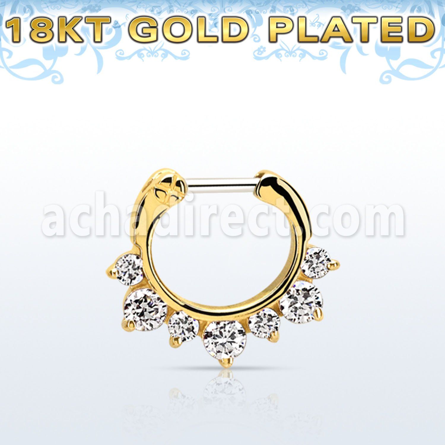 gseph16 gold plated silver septum clicker w 4 small + 3 big czs