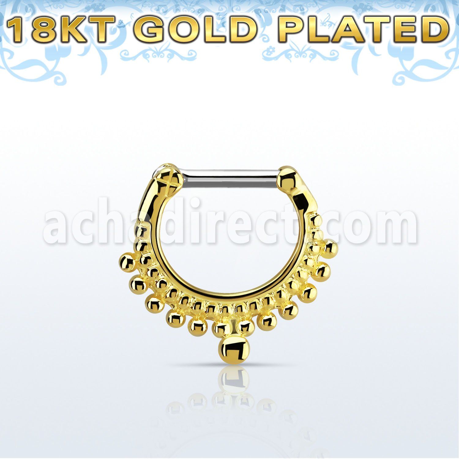 gsepm14 gold plated silver septum clicker, 14g w small balls