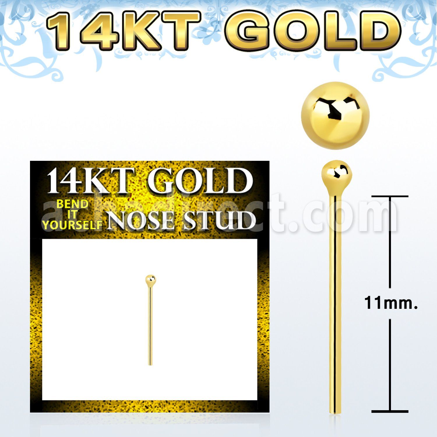 gysb1 14kt gold bend it yourself nose stud with 1 5mm ball top