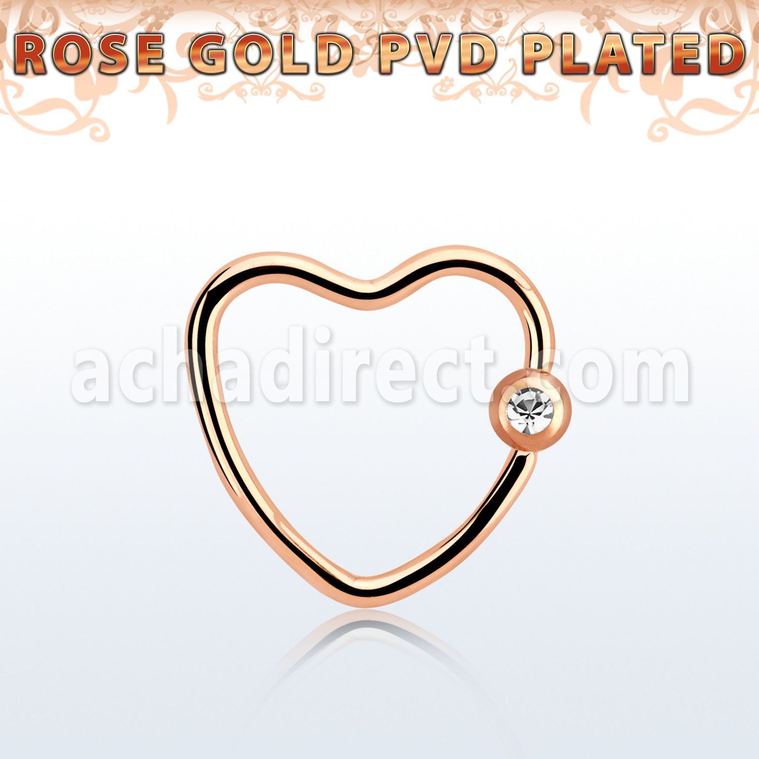 hccrtt16 rose gold steel heart shaped ball closure ring crystal