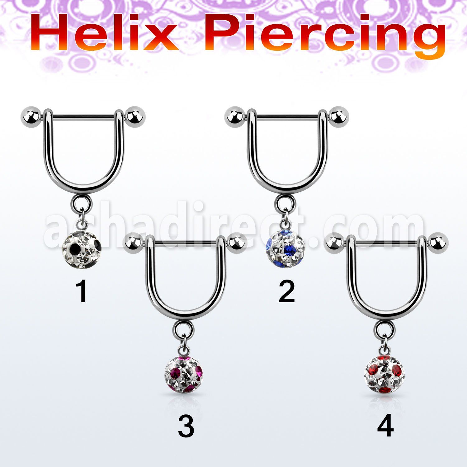 heuafr5 316l steel helix stirrup w 5mm dotted multi crystal ball