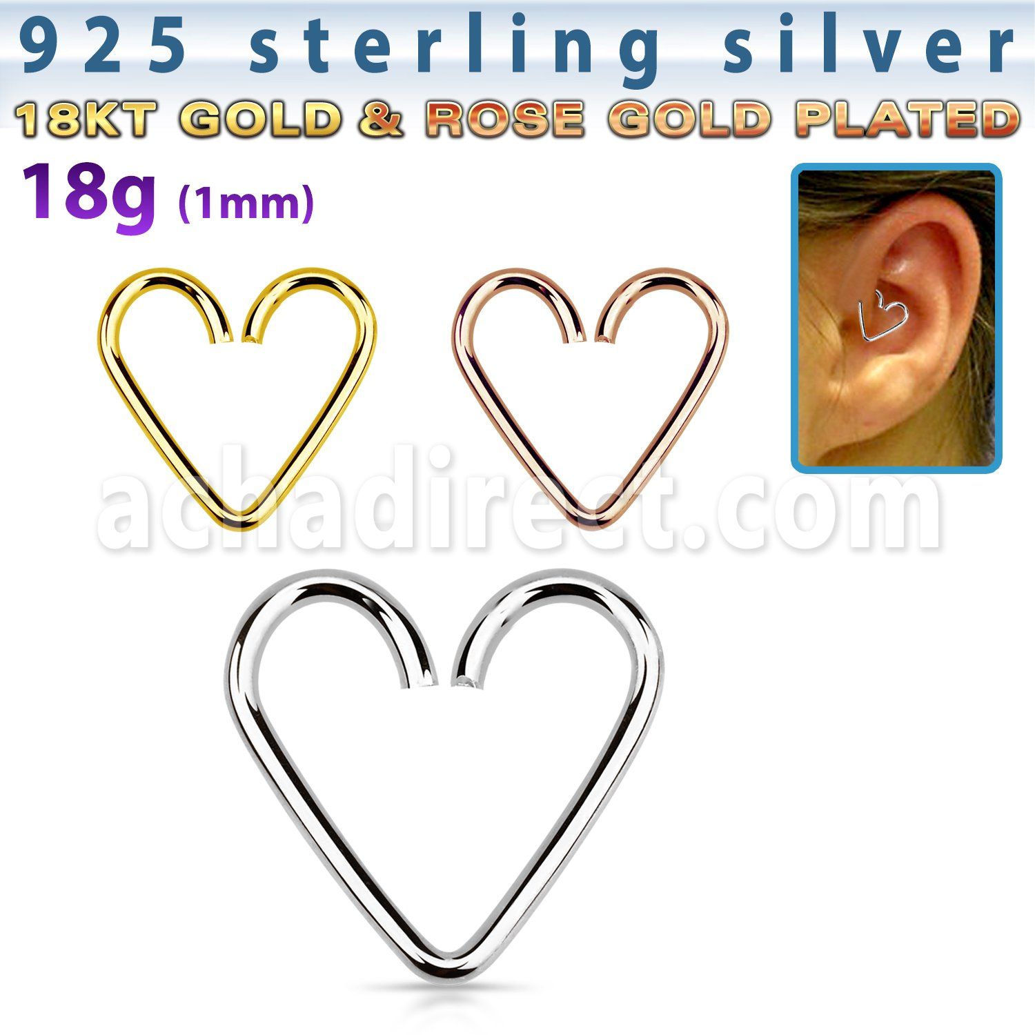 hexh 925 silver helix piercing seamless ring in heart shape