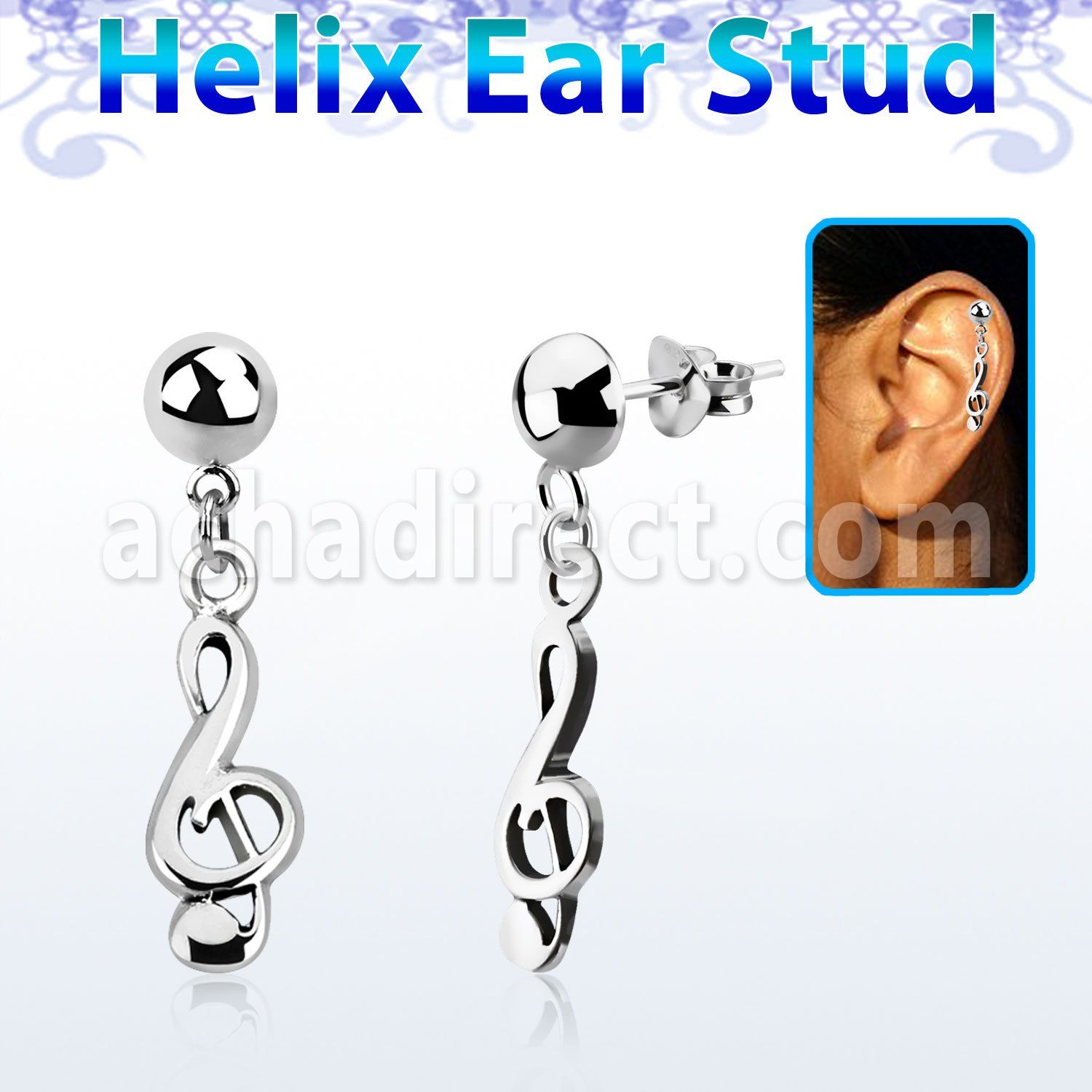hexvd17 925 silver helix earstud w dangling musical note