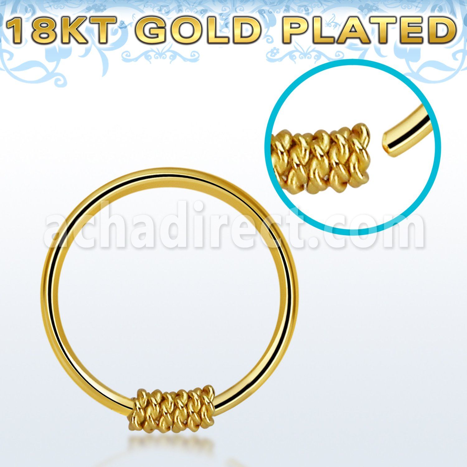 hr21rg gold plated silver seamless nose hoop w a twisted wire 