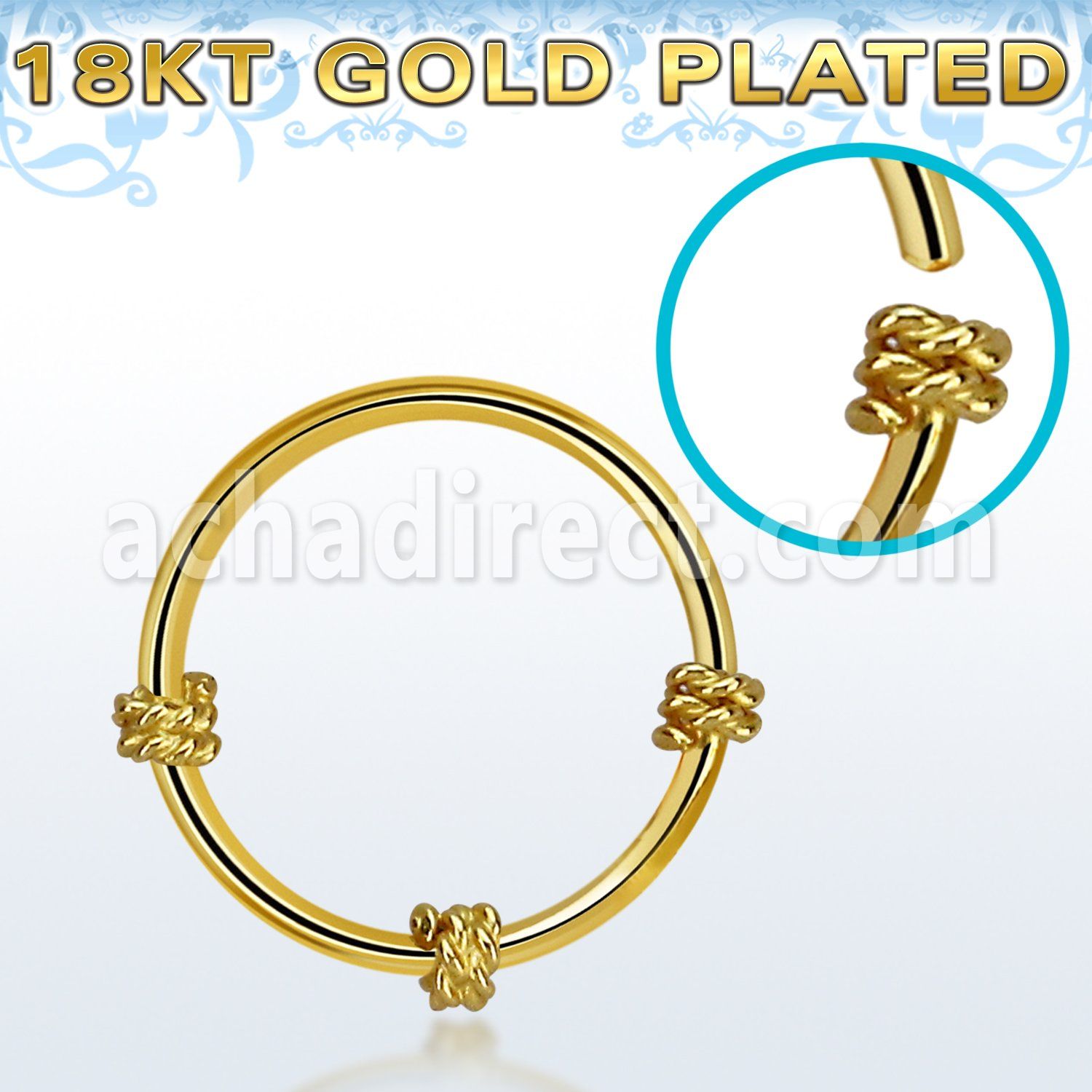 hr27rg gold plated silver seamless nose hoop w twisted wire 