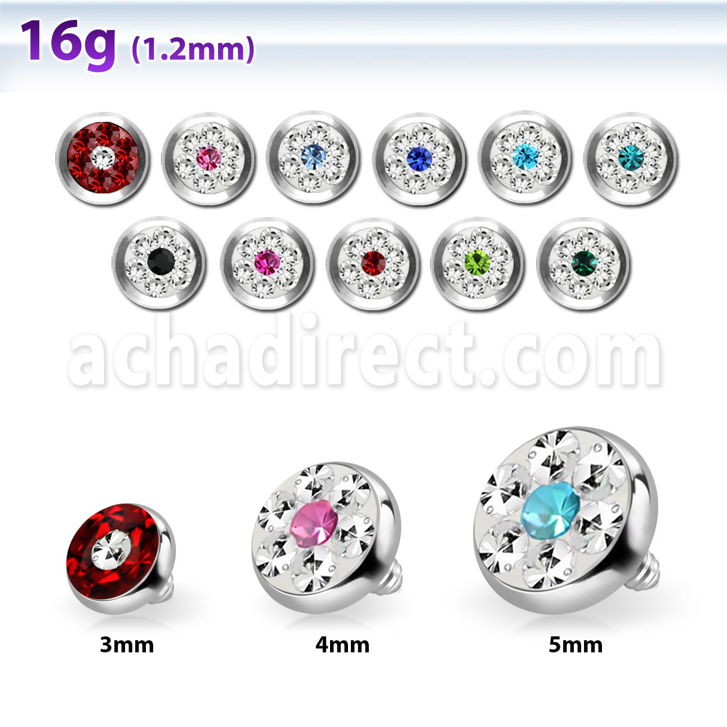 iafrb 5mm steel dermal anchor top w dot multi crystal