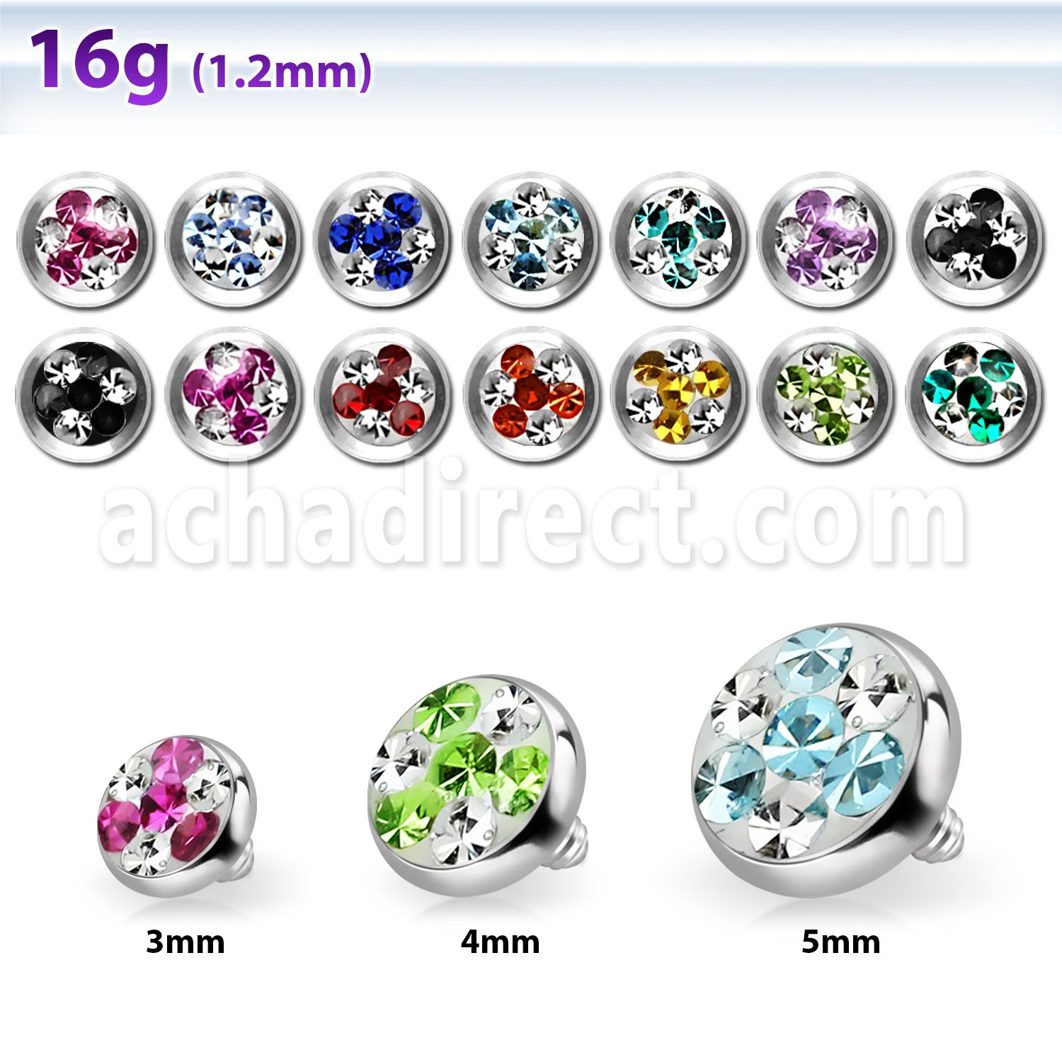 iafrd 5mm steel dermal anchor top w tri star multi crystal