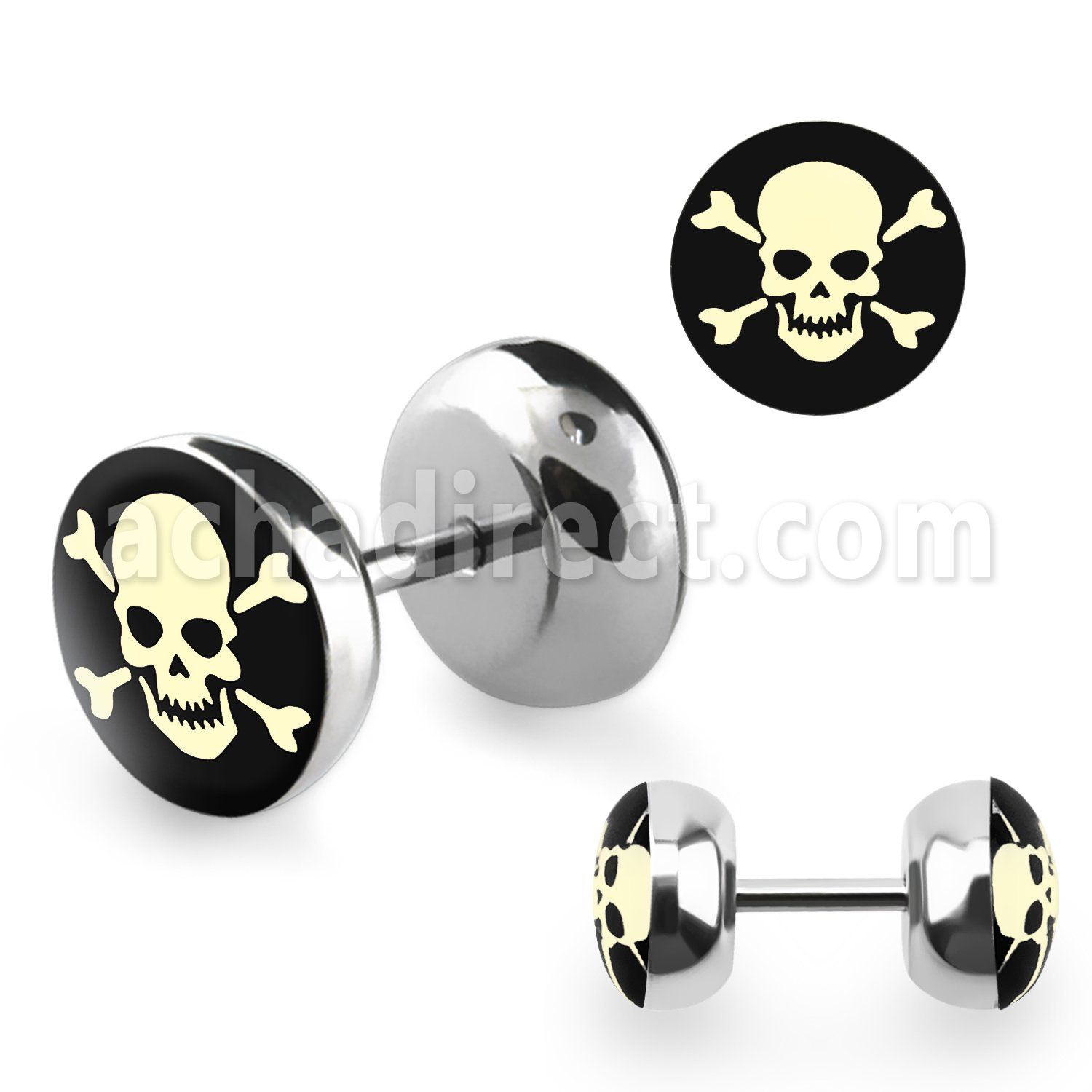 ilpe 316l steel fake plug with white skull on black logo