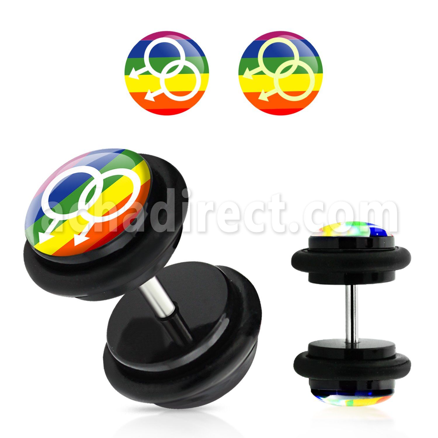 ilvgr10 acrylic plug with 2 male signs on rainbow w o rings