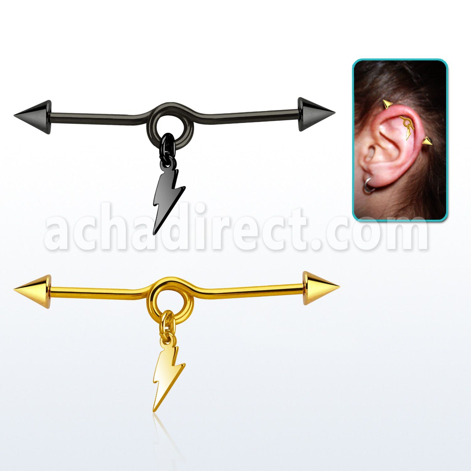 incntd14 black industrial loop barbell w cones lightning symbol