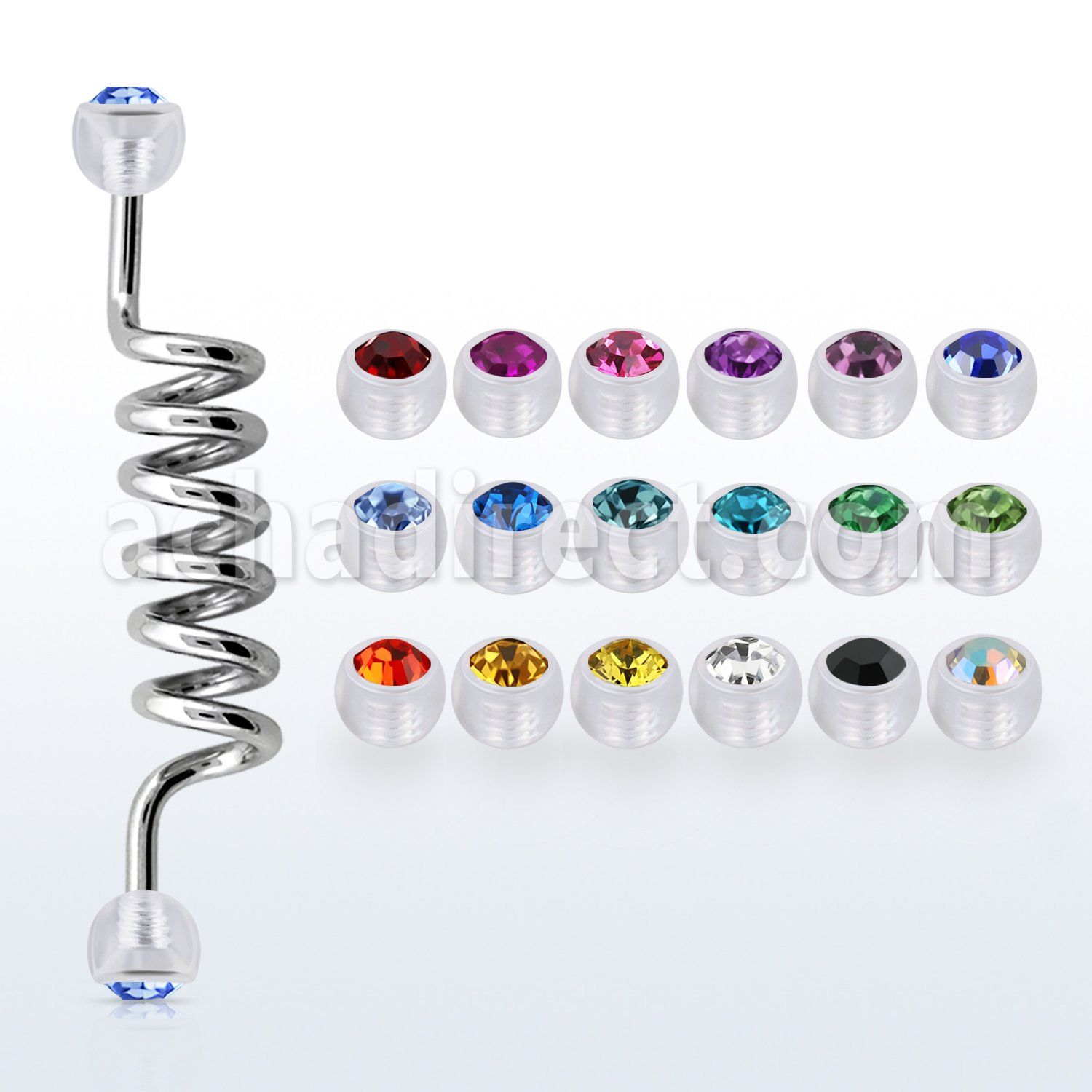indajb5 steel industrial coil barbell w 5mm acrylic crystal ball