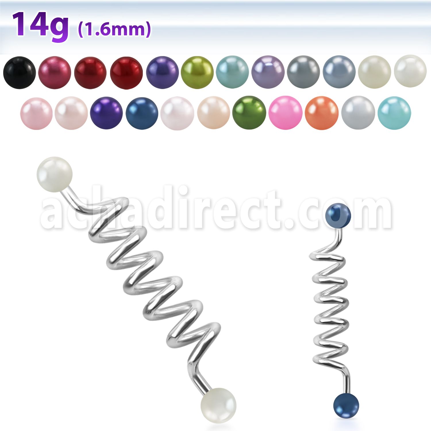indpr5 316l steel industrial coil barbell with pearl balls