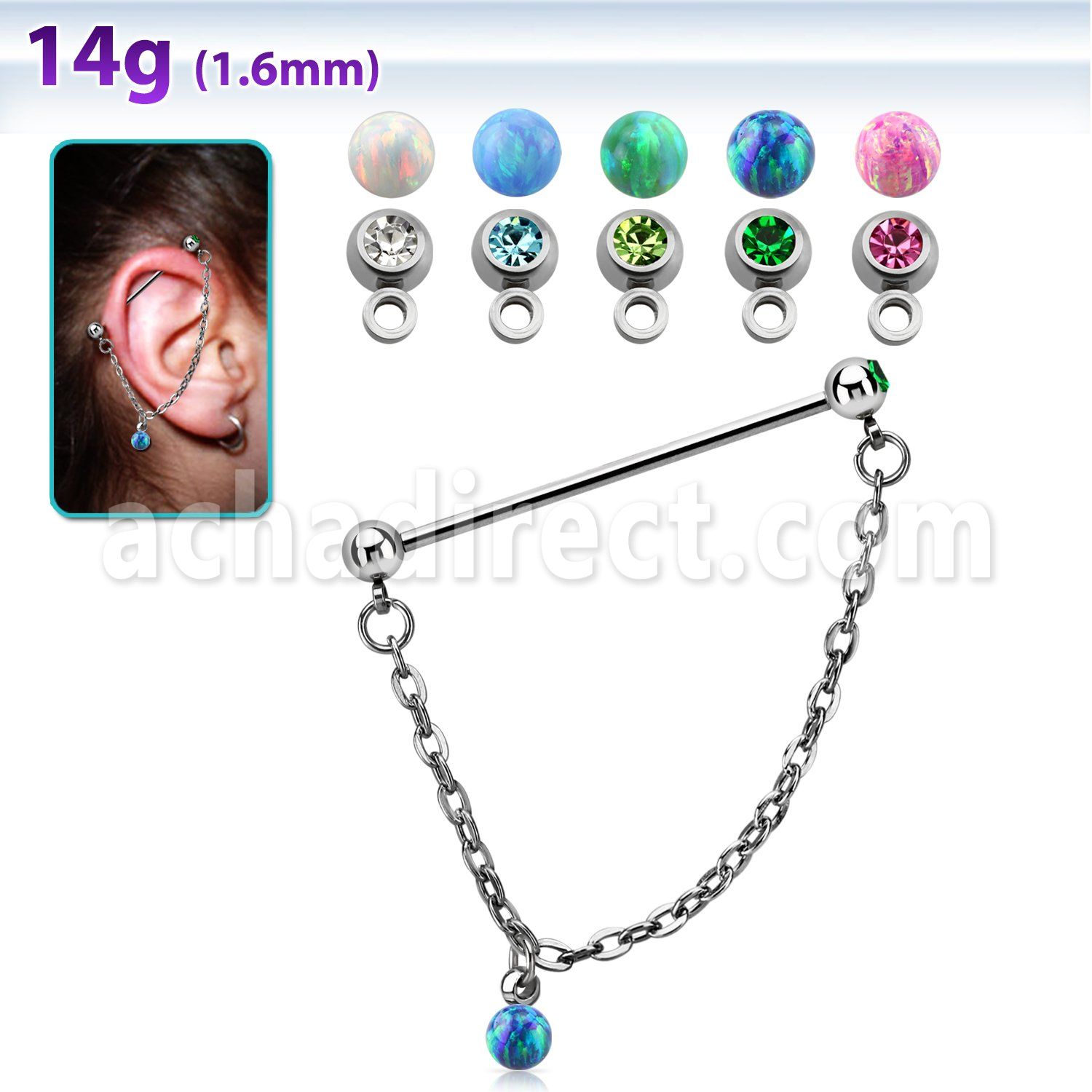 indsdo2 steel industrial barbell jewel ball chained opal ball