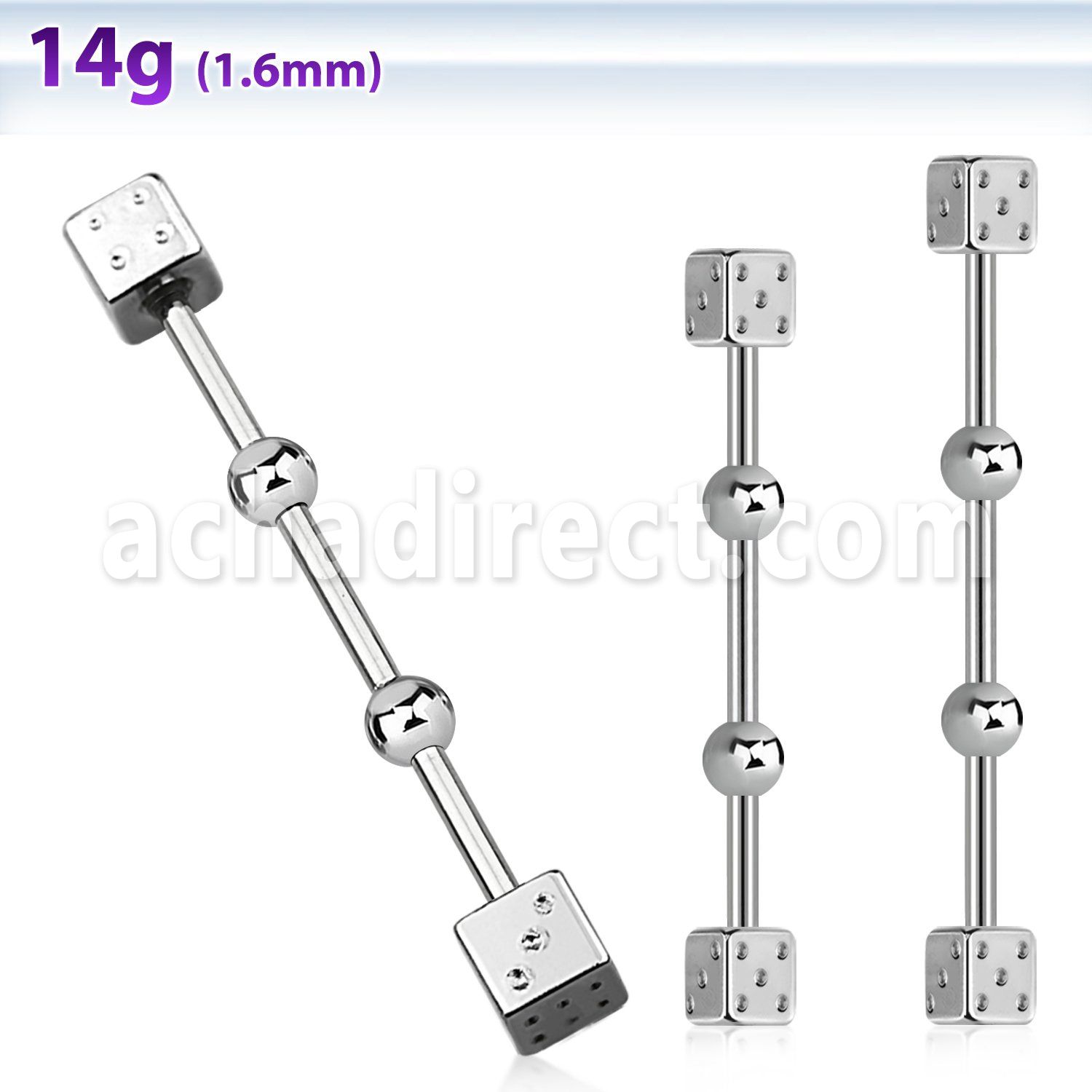 indsh14 316l steel industrial barbell with 5mm dices 4mm balls