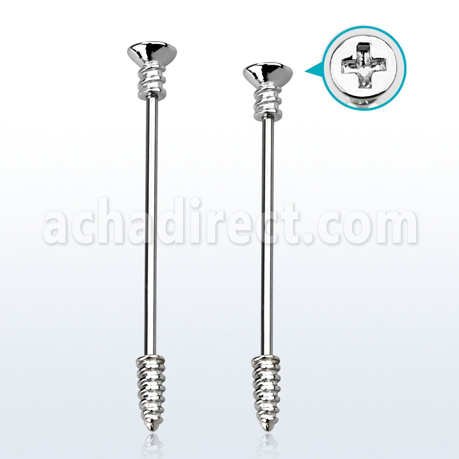 indsh19 316l steel industrial barbell w cross screw screw tip