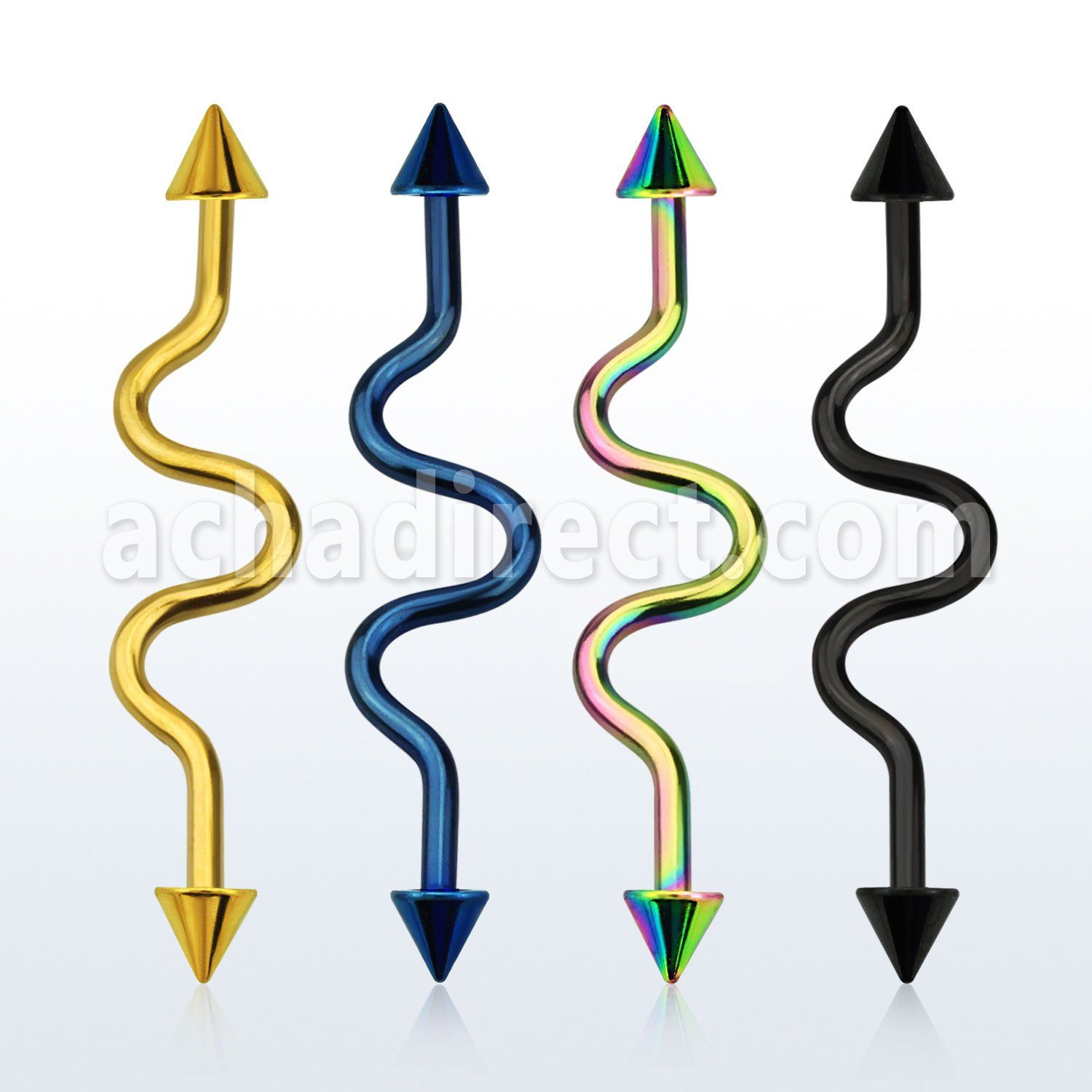 intacn5 anodized 316l steel industrial zig zag barbell w cones