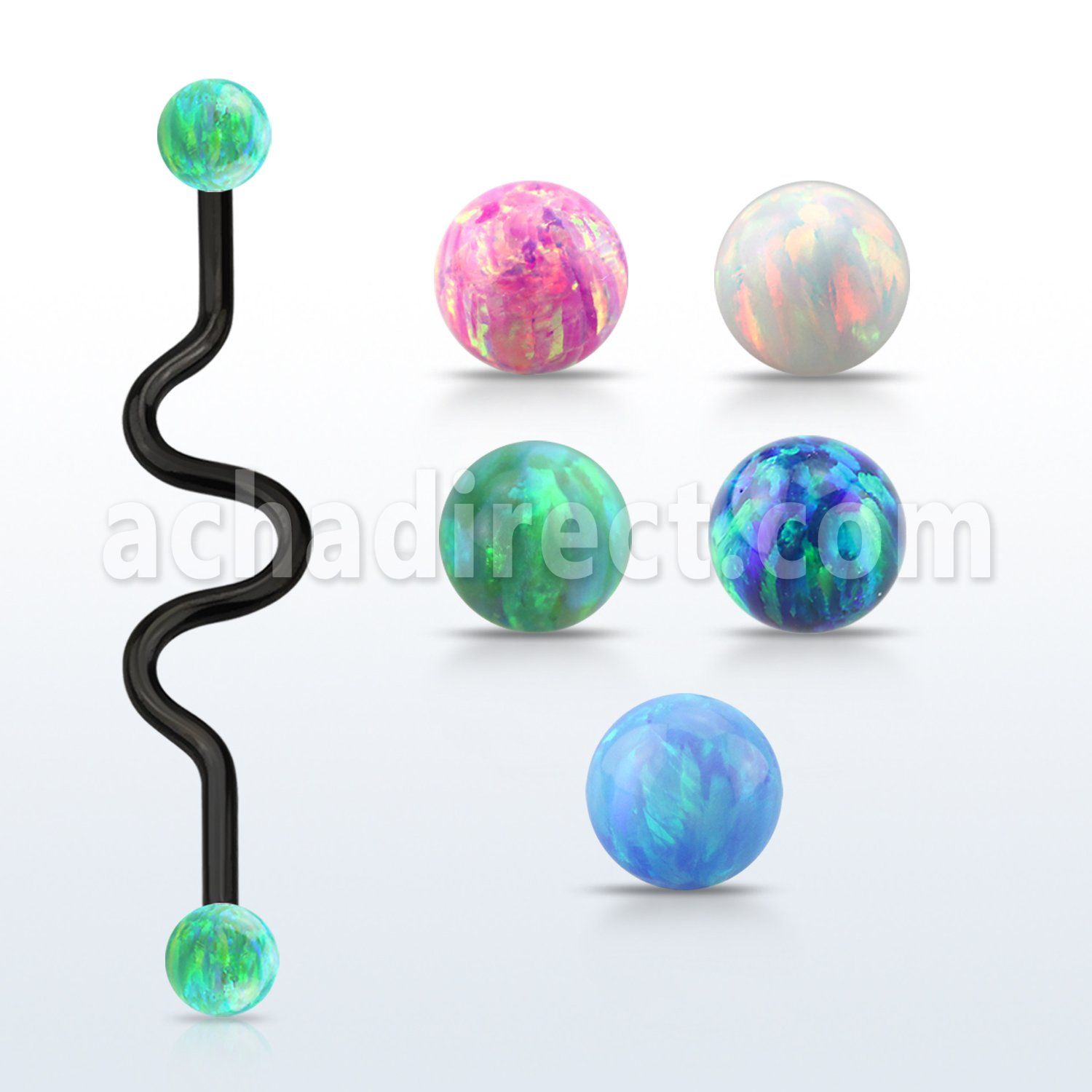 intaop5 anodized industrial zig zag barbell synthetic opal ball