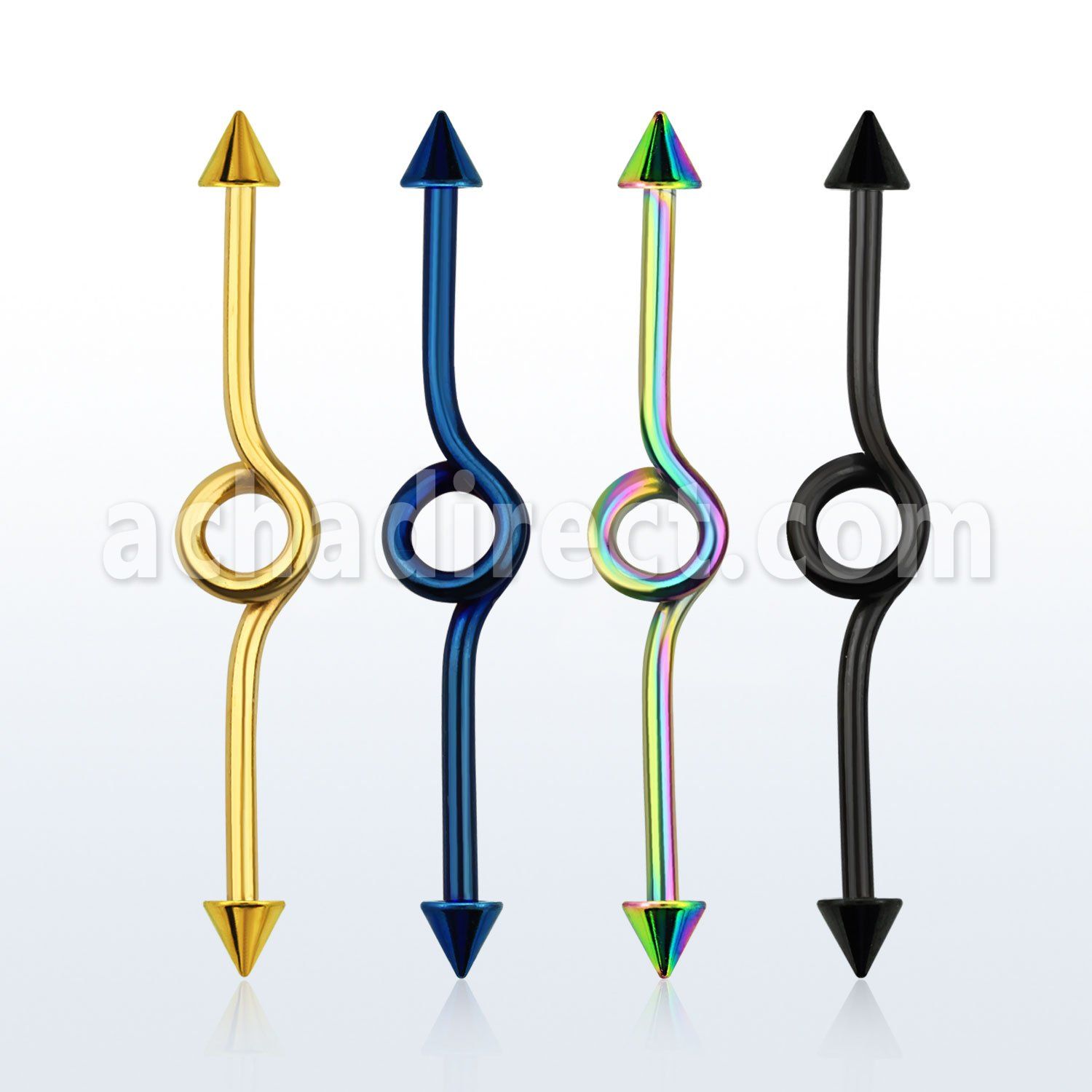 intbcn5 anodized steel industrial loop barbell with 5mm cones