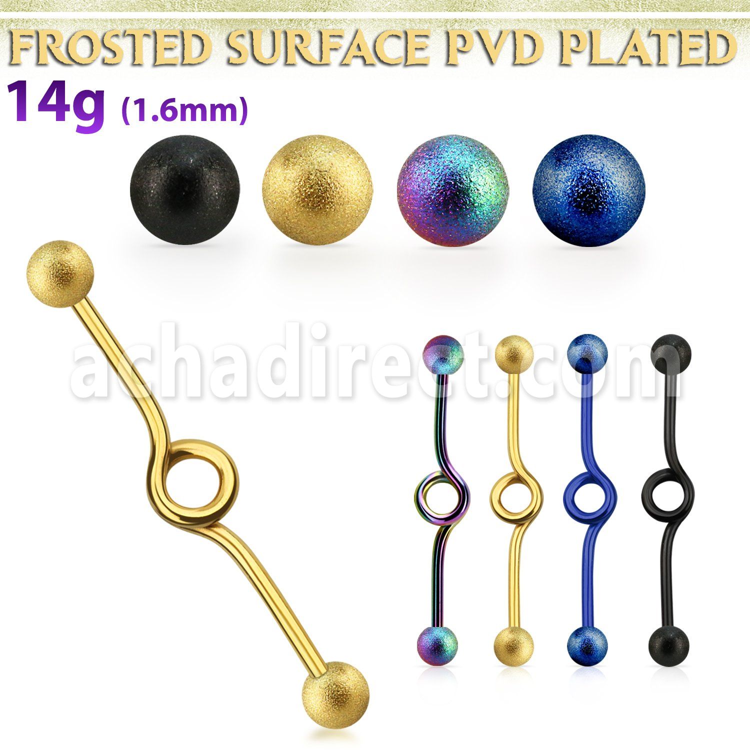 intbfo5 anodized steel industrial loop barbell w frosted balls