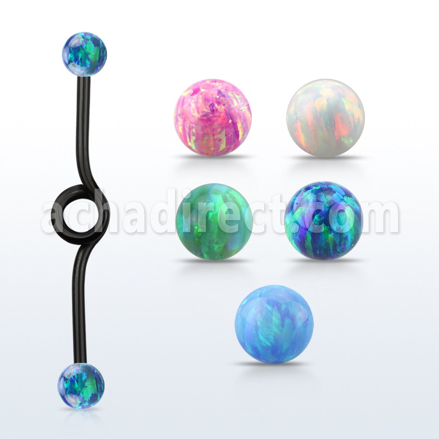 intbop5 anodized industrial loop barbell w synthetic opal ball