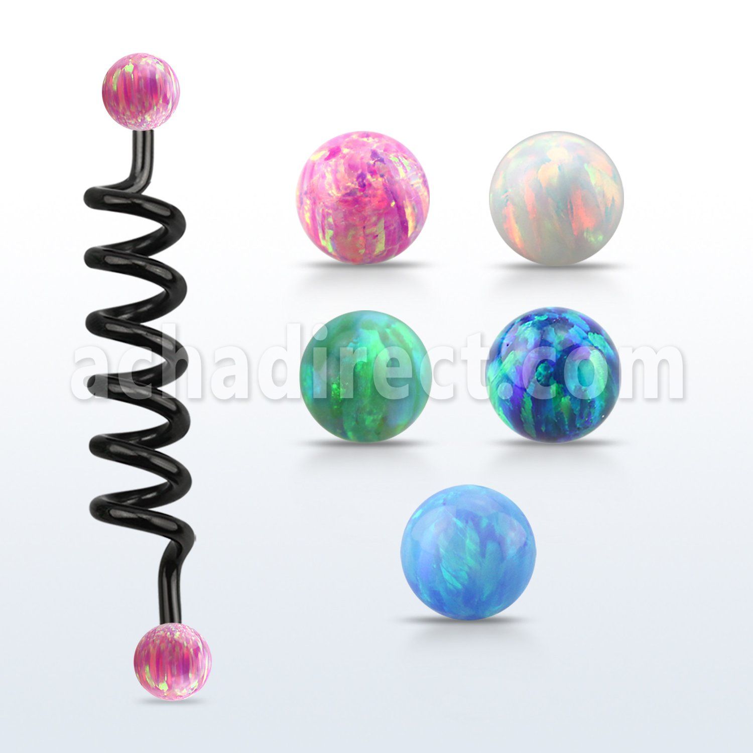 intdop5 anodized industrial coil barbell w synthetic opal balls