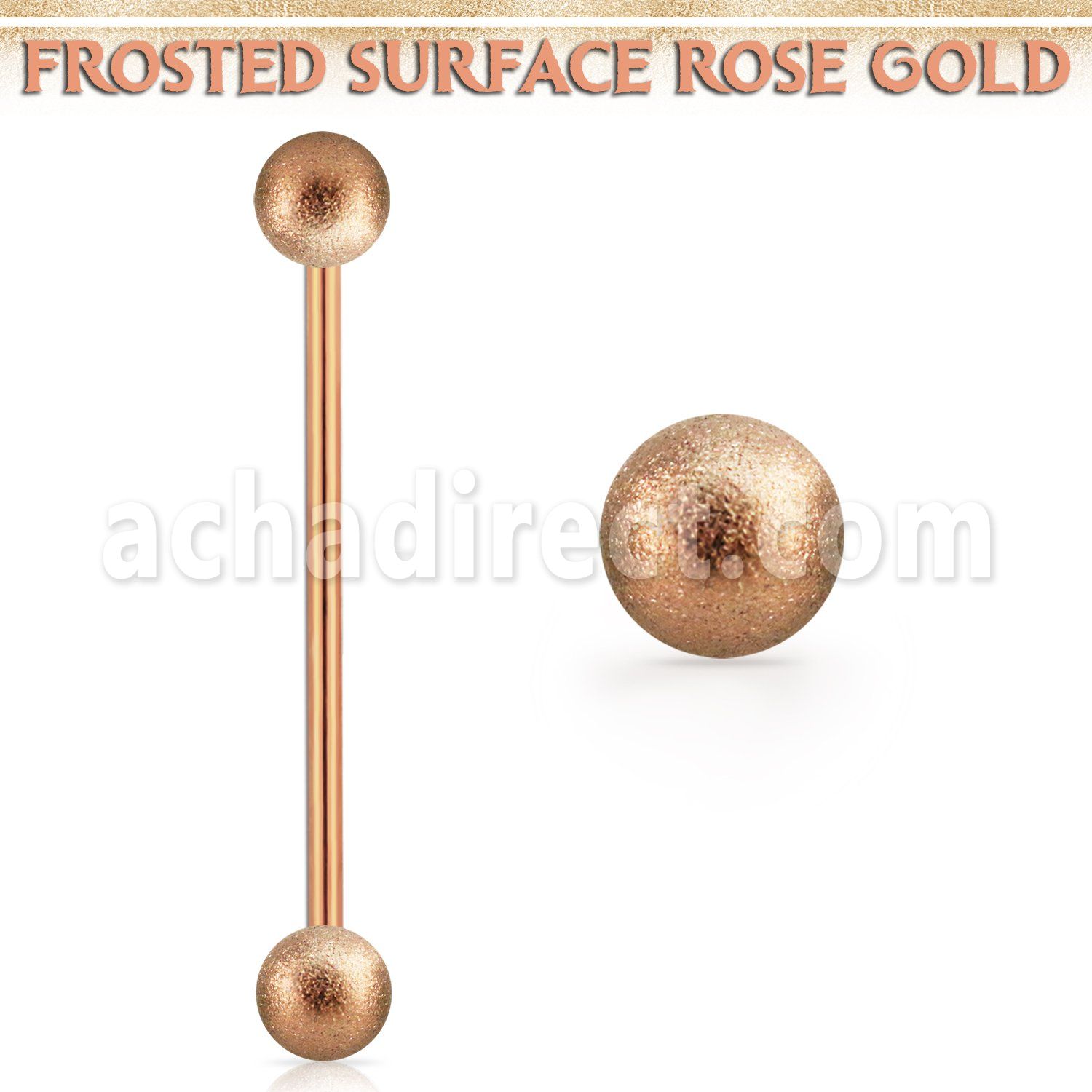 inttfo5 rose gold steel industrial barbell w 5mm frosted balls