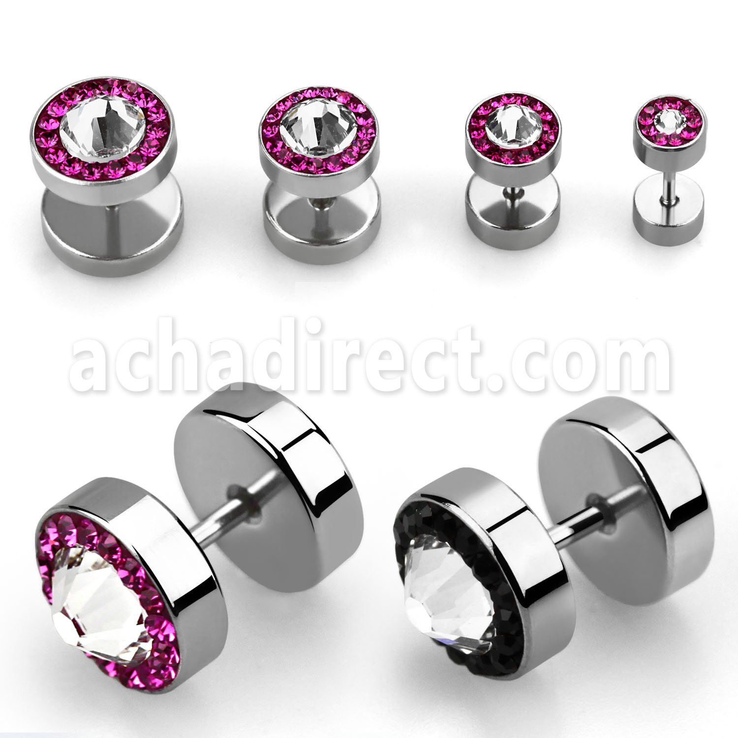 ipgcb steel fake plug w ferido clear swarovski central crystal