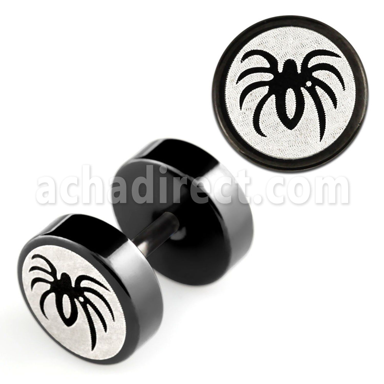 ipls11 black 316l steel fake plug with laser edged spider logo