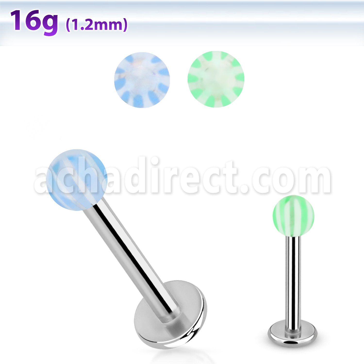 lbdxw steel labret w a 3mm acrylic ball w star pattern