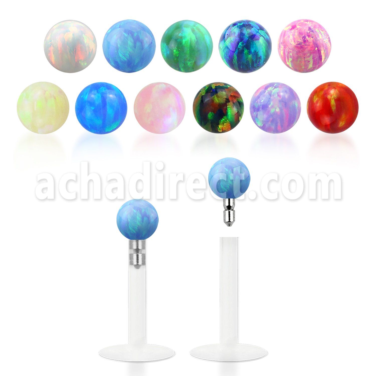 lbiop3 clear bio flexible labret w 3mm synthetic opal ball