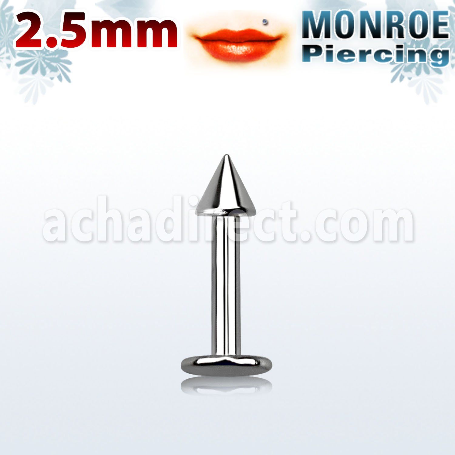 lbmcn25 surgical steel monroe piercing labret with a 2 5mm cone