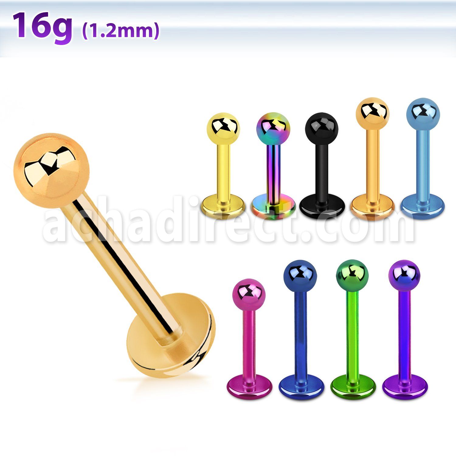 lbtb3 premium pvd 16g 316l steel labret with 3mm ball