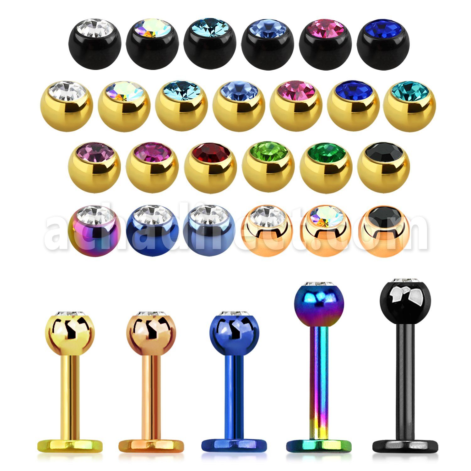 lbtc3 anodized 16g 316l steel labret with 3mm ball