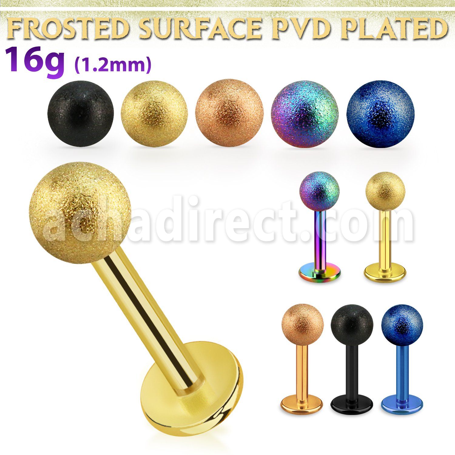 lbtfo4s anodized 316l steel labret with a 4mm frosted steel ball