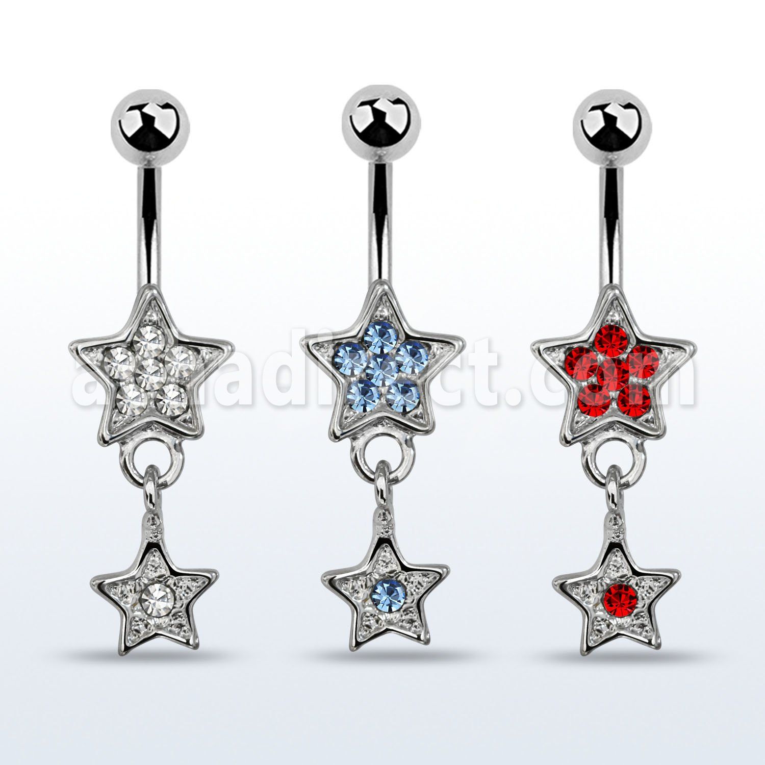 mcd367 316l steel belly banana w crystal star dangling star