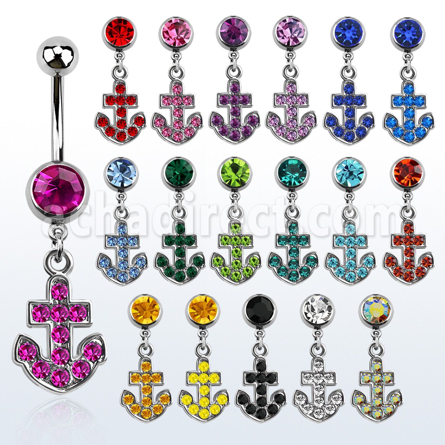 mcd391 316l steel belly banana with jewel ball crystal anchor