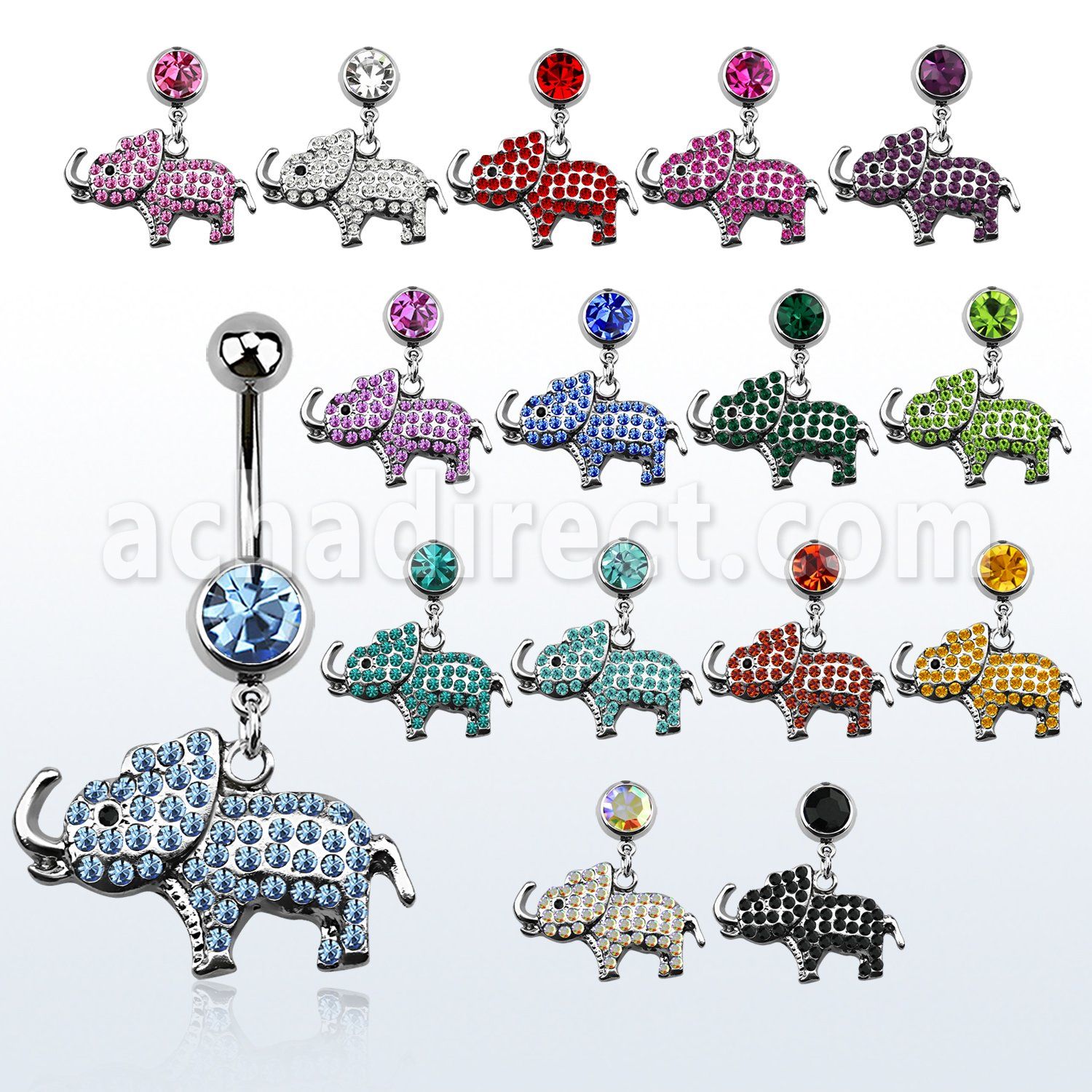 mcd457 belly banana w a dangling crystal studded baby elephant